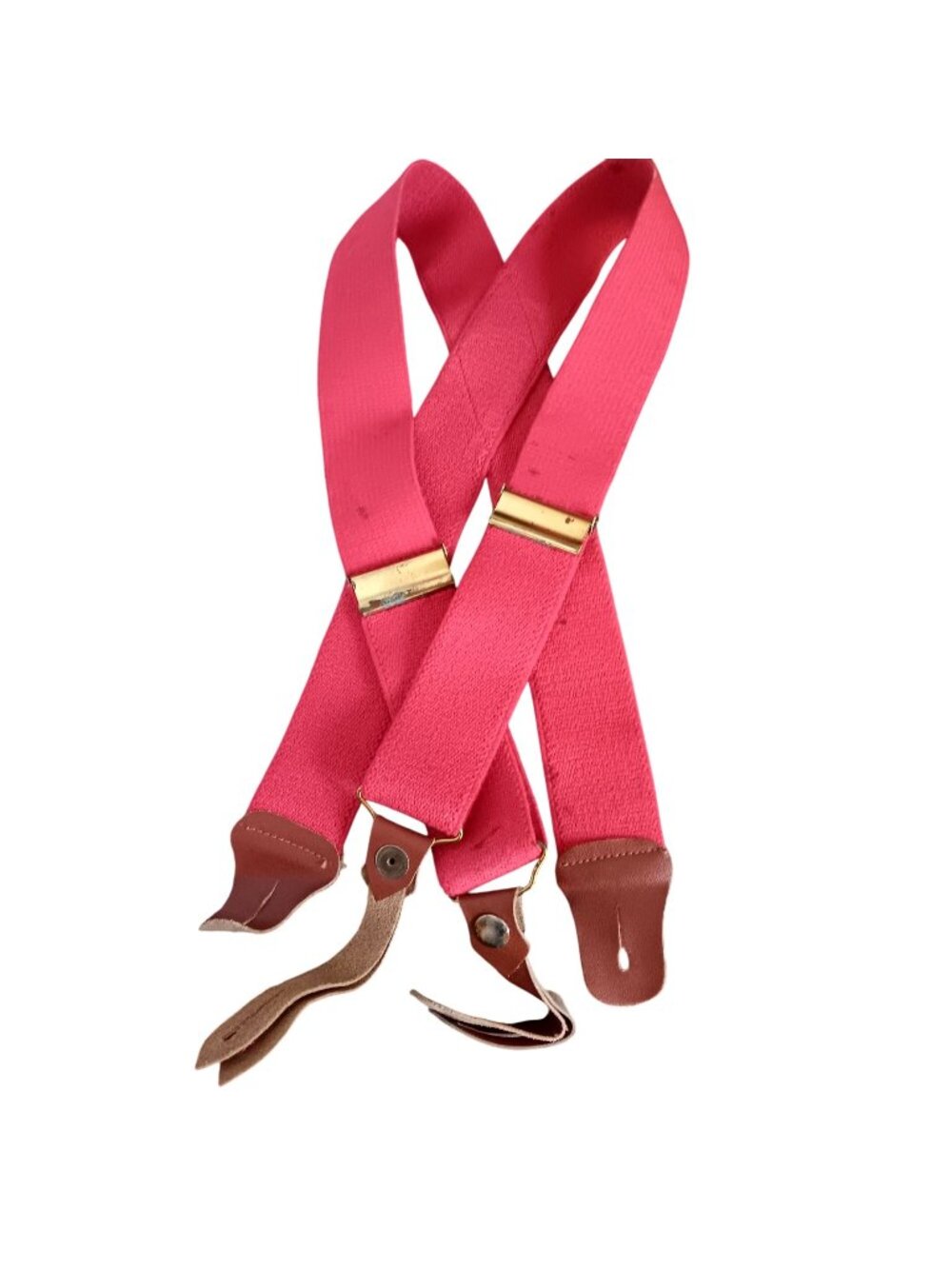 Vintage Boys Suspenders Red Elastic & Leather Button-On  Leather Togs 1950's
